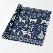 Nordic Style Deer Blue Christmas Geschenkpapier (Ungerollt)