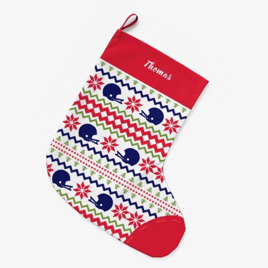 Nordic Style Football Helmut Pattern Christmas Großer Weihnachtsstrumpf (Vorderansicht (hängend))