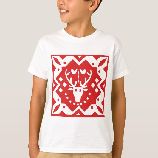 Nordic Style Weihnachtsfeiertag Reindeer Red T-Shirt (Vorderseite)