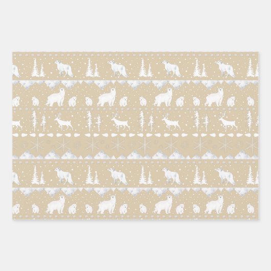 Nordic Sweater Beige Blue White Winter Animals Geschenkpapier Set (Vorderseite 3)