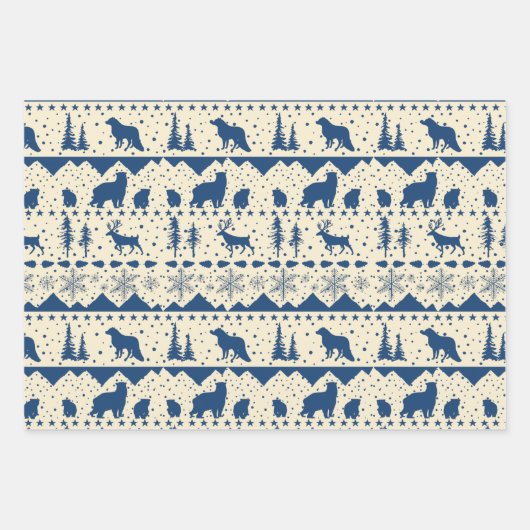 Nordic Sweater Beige Navy Blue Winter Animals Geschenkpapier Set (Vorderseite 2)