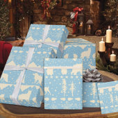 Nordic Sweater Beige Winter Animals Blue Sky Geschenkpapier