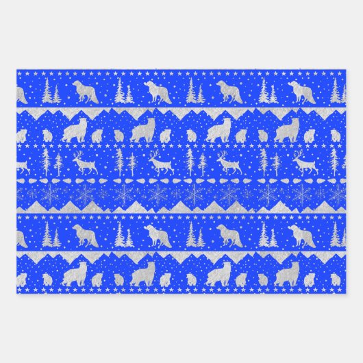 Nordic Sweater Black Blue Silver Winter Animals Geschenkpapier Set (Vorderseite 2)