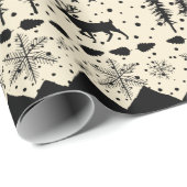 Nordic Sweater Black Winter Animals Beige Geschenkpapier (Rolleneckpunkt)