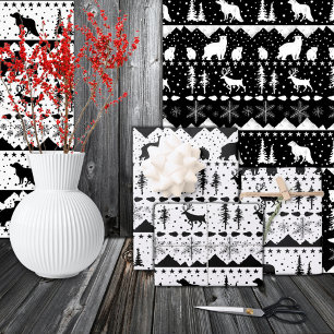Nordic Sweater Black Winter Animals Weiß Geschenkpapier Set