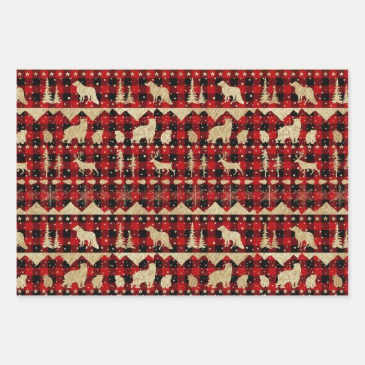 Nordic Sweater Buffalo Kariert Gold Winter Animals Geschenkpapier Set (Vorderseite)