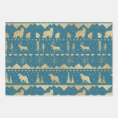 Nordic Sweater Gold Winter Animals Blue Tones Geschenkpapier Set (Vorderseite)