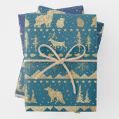 Nordic Sweater Gold Winter Animals Blue Tones Geschenkpapier Set (Beispiel)
