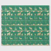 Nordic Sweater Gold Winter Animals Forest Green Geschenkpapier (Flach)