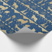 Nordic Sweater Gold Winter Animals Navy Blue Geschenkpapier (Ecke)