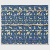 Nordic Sweater Gold Winter Animals Navy Blue Geschenkpapier (Flach)