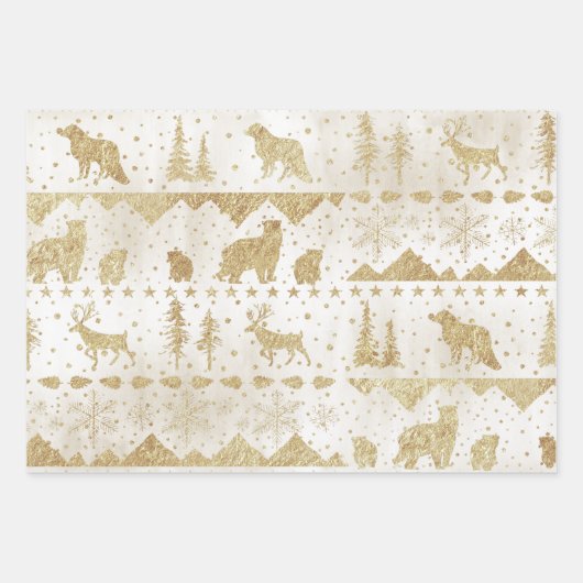 Nordic Sweater Gold Winter Animals Pearl White Geschenkpapier Set (Vorderseite 2)