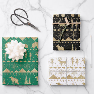 Nordic Sweater Gold Wintertiere gemischte Farbe Geschenkpapier Set