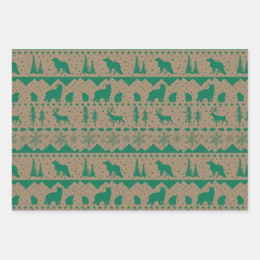 Nordic Sweater Green Black Beige Wintertiere Geschenkpapier Set (Vorderseite 3)