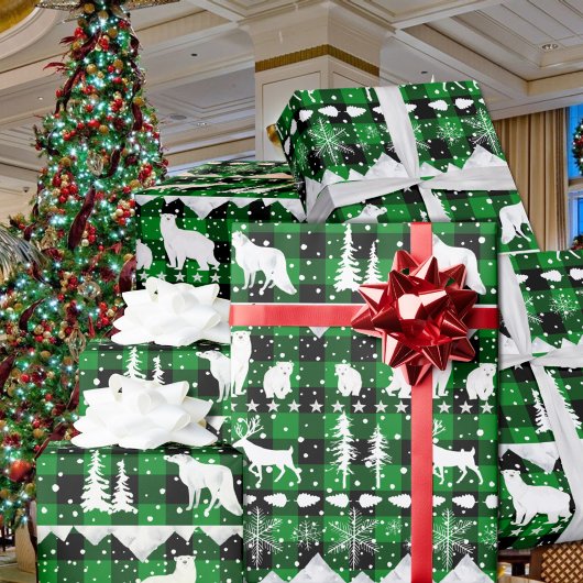 Nordic Sweater Green Buffalo Karierte Wintertiere Geschenkpapier