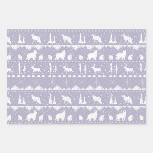 Nordic Sweater Lila White Silver Wintertiere Geschenkpapier Set (Vorderseite 2)