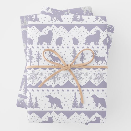 Nordic Sweater Lila White Silver Wintertiere Geschenkpapier Set (Beispiel)