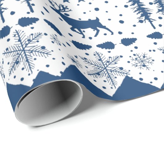 Nordic Sweater Navy Blue Winter Animals White Geschenkpapier (Rolleneckpunkt)