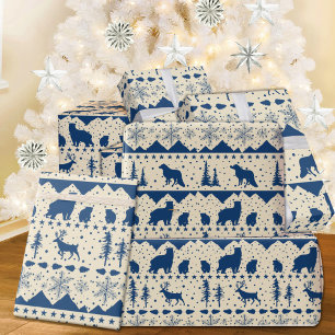 Nordic Sweater Navy Blue Winter Tiere Beige Geschenkpapier