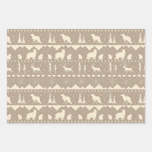 Nordic Sweater Neutral Kraft Beige Wintertiere Geschenkpapier Set (Vorderseite 2)