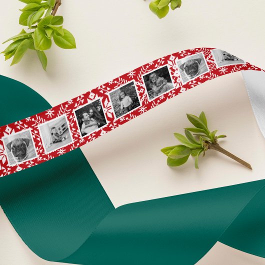 Nordic Sweater Pattern Foto Red & White Satinband