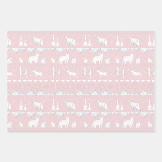 Nordic Sweater Pink White Silver Winter Animals Geschenkpapier Set (Vorderseite 2)