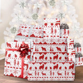 Nordic Sweater Red Winter Animals White Geschenkpapier