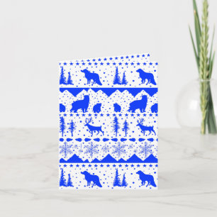 Nordic Sweater Royal Blue White Winter Animals Feiertagskarte