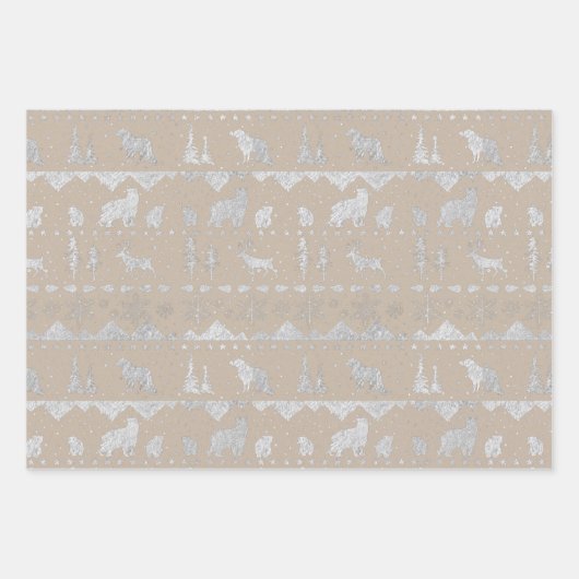 Nordic Sweater Rustic Kraft Silver Winter Animals Geschenkpapier Set (Vorderseite 2)