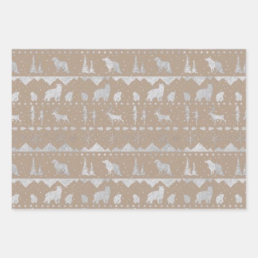 Nordic Sweater Rustic Kraft Silver Winter Animals Geschenkpapier Set (Vorderseite 3)