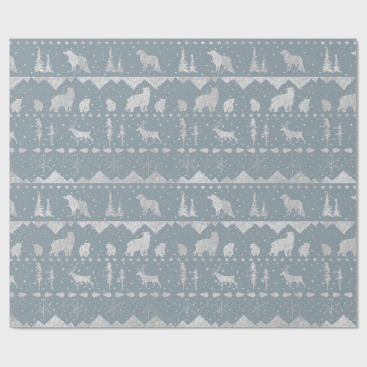 Nordic Sweater Silver Winter Tiere Aquamarin Grau Geschenkpapier (Flach)