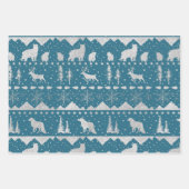 Nordic Sweater Silver Winter Tiere Blaue Töne Geschenkpapier Set (Vorderseite)