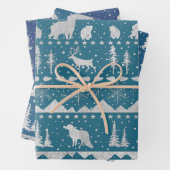 Nordic Sweater Silver Winter Tiere Blaue Töne Geschenkpapier Set (Beispiel)
