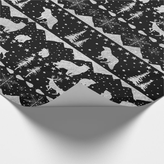 Nordic Sweater Silver Winter Tiere Schwarz Geschenkpapier (Ecke)