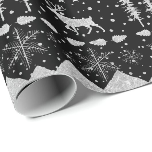 Nordic Sweater Silver Winter Tiere Schwarz Geschenkpapier (Rolleneckpunkt)