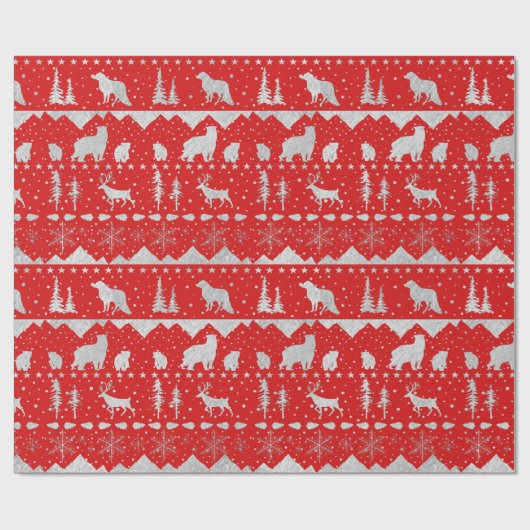 Nordic Sweater Silver Winter Tiere Urlaub Rot Geschenkpapier (Flach)