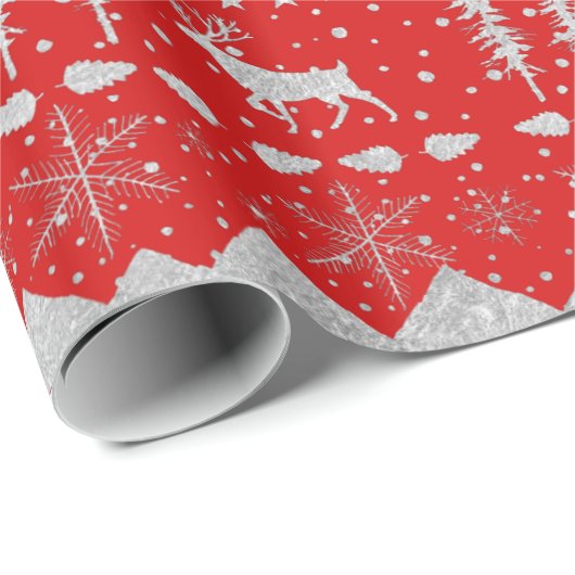 Nordic Sweater Silver Winter Tiere Urlaub Rot Geschenkpapier (Rolleneckpunkt)