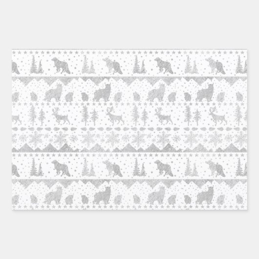 Nordic Sweater Silver Winter Tiere Weiß Geschenkpapier Set (Vorderseite)