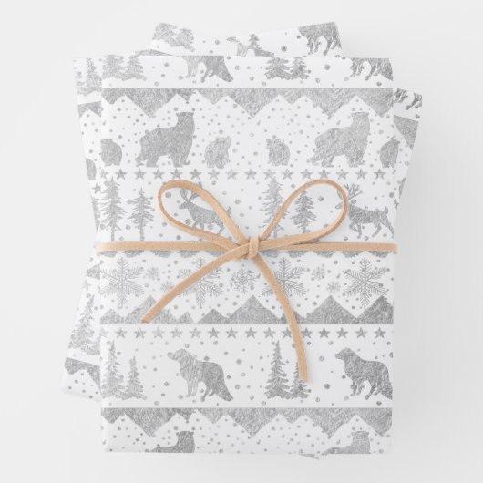 Nordic Sweater Silver Winter Tiere Weiß Geschenkpapier Set (Beispiel)
