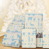 Nordic Sweater Sky Blue Winter Animals Beige Geschenkpapier