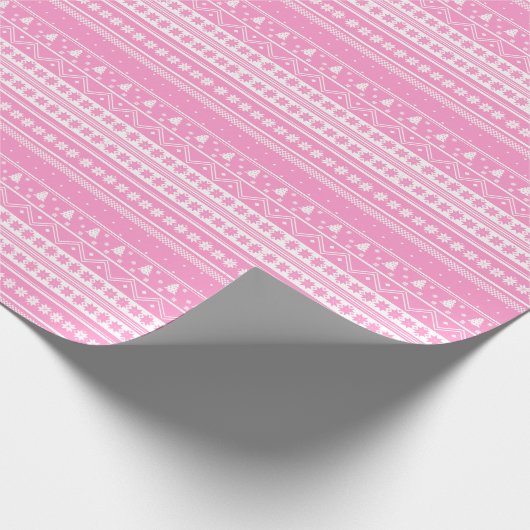 Nordic Sweater Weihnachtsmuster in Weiß und Rosa Geschenkpapier (Ecke)