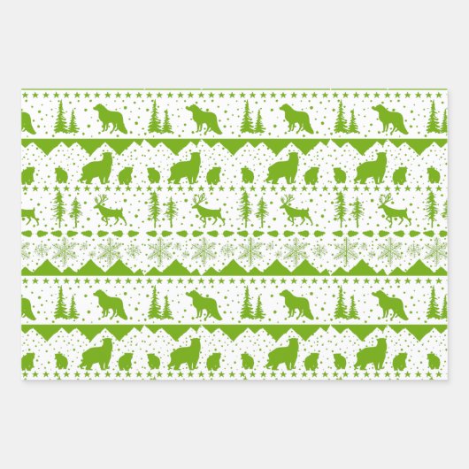 Nordic Sweater White Mint Grüne Wintertiere Geschenkpapier Set (Vorderseite)