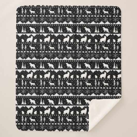 Nordic Sweater White Winter Animals Black Sherpadecke (Vorderseite)