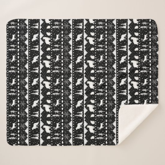 Nordic Sweater White Winter Animals Black Sherpadecke (Vorderseite (Horizontal))