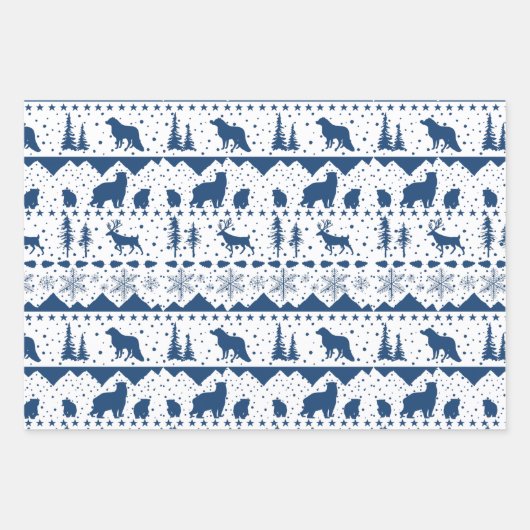 Nordic Sweater White Winter Animals Navy Blue Geschenkpapier Set (Vorderseite 2)
