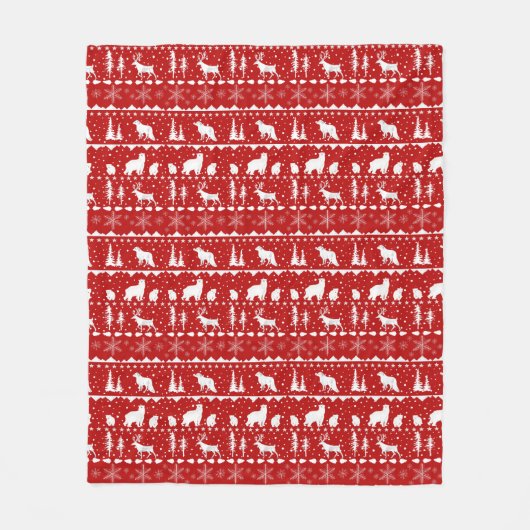 Nordic Sweater White Winter Animals Red Fleecedecke (Vorderseite)