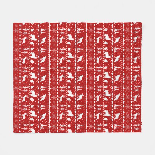 Nordic Sweater White Winter Animals Red Fleecedecke (Vorderseite (Horizontal))