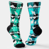 Nordic Sweater Winter Animals Aqua Blue Kariert Socken (Gewinkelt)