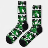 Nordic Sweater Winter Animals Green Buffalo Karier Socken (Linkes Detail)
