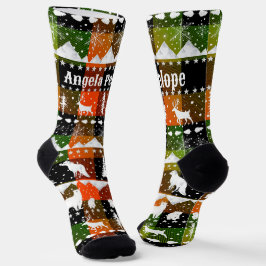 Nordic Sweater Winter Animals Green Orange Kariert Socken